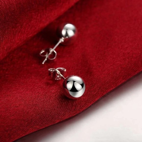 925 Sterling Silver 6MM Round Smooth Solid Ball Stud Earrings Fashion Wedding - Picture 3 of 6